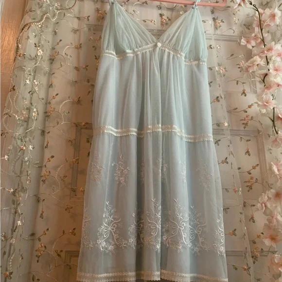 vintage oscar de la renta light blue sheer chemise - Picture 2 of 6